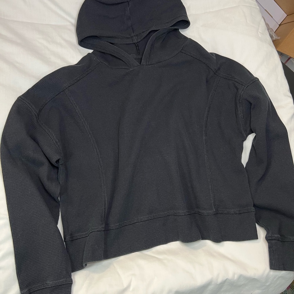 SO Goods For Life Girls Black Hooded Waffle Knit Pullover, Size XS